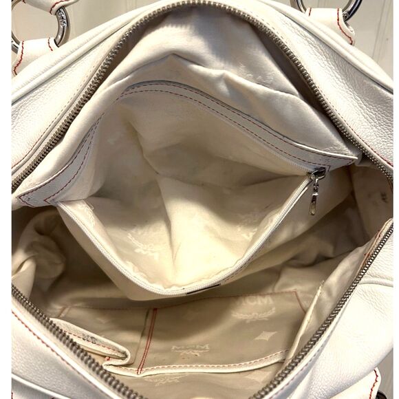 MCM White Leather Satchel with Silver Hardware and Red Stitching - FIRE!!! - Picture 10 of 12